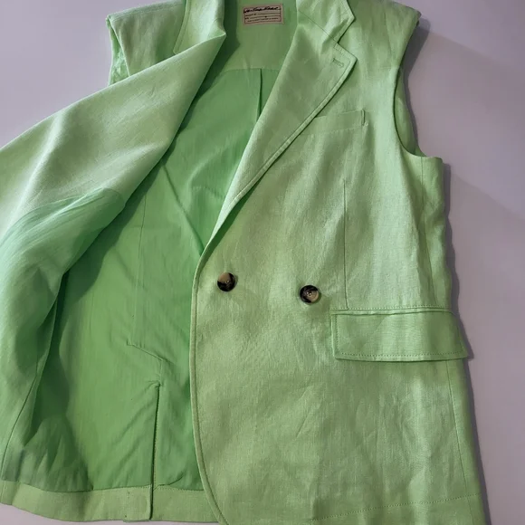 We The Free Bright Young Things Linen Blazer Vest Lime Green Sleeveless Size M - Picture 6 of 10